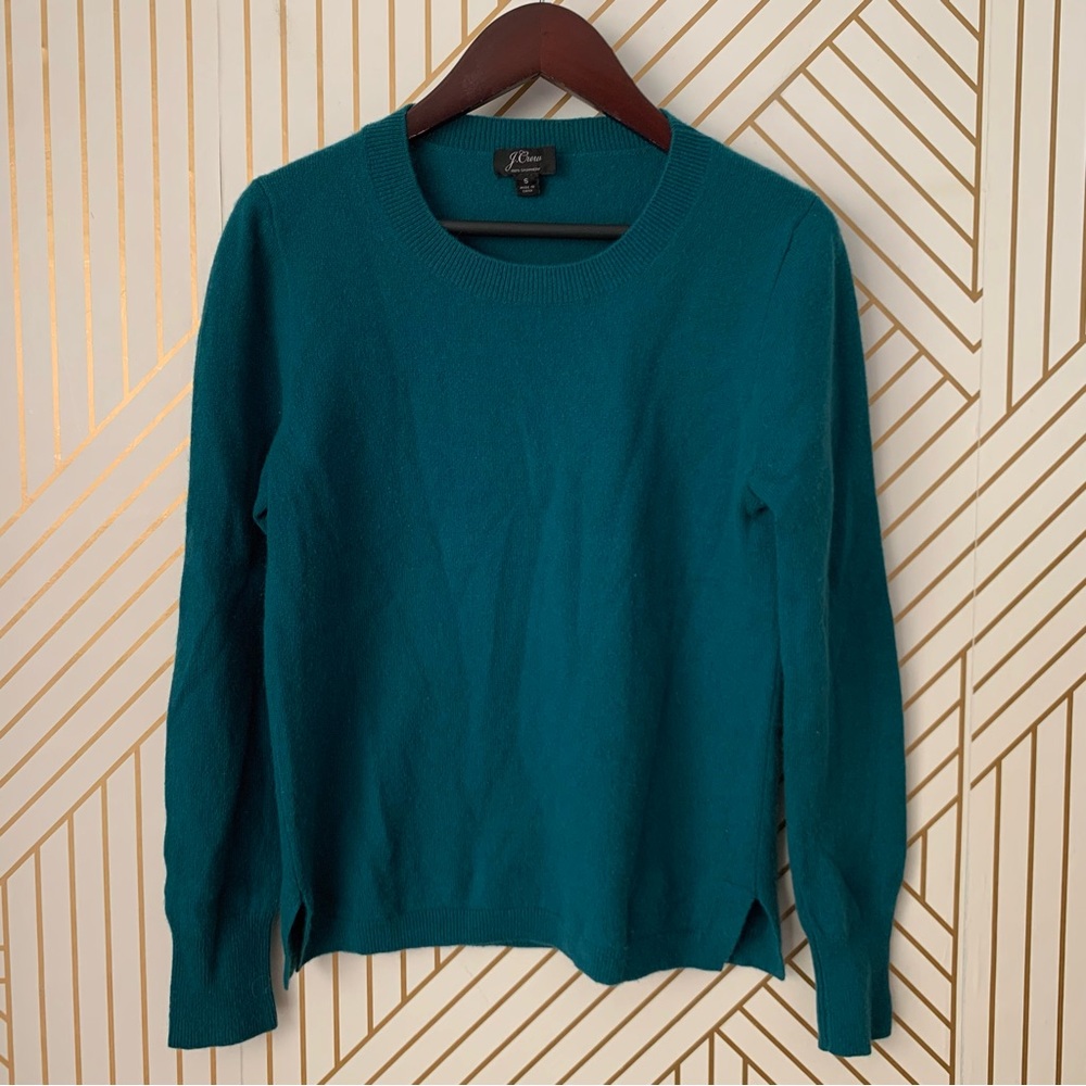 J. crew 100% Cashmere Crewneck Sweater Teal Classic Luxe Knit Old Money S